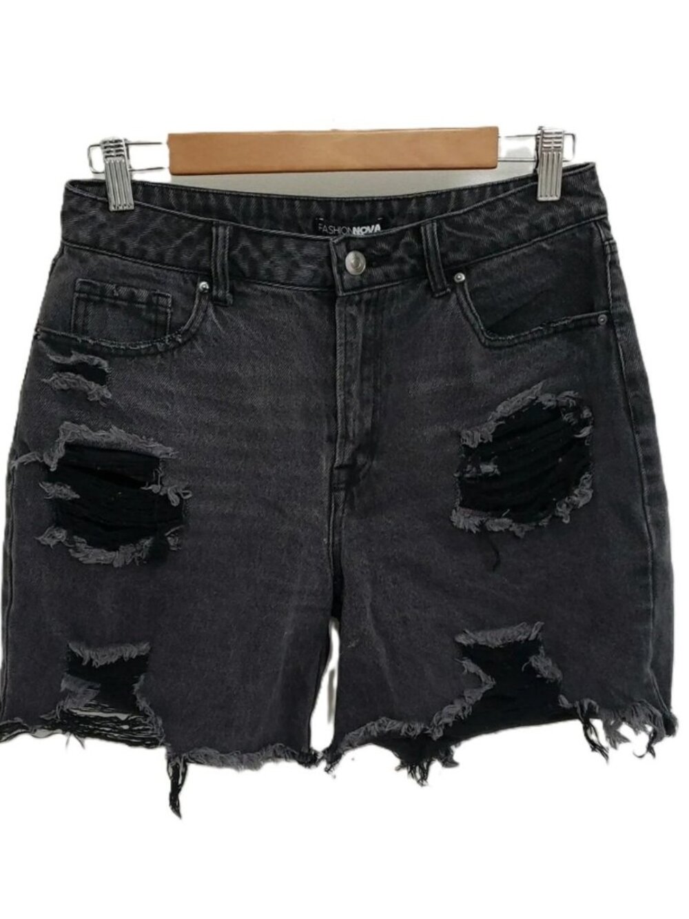 Fashion Nova High Waist Distressed Black Denim Shorts Sz 29
